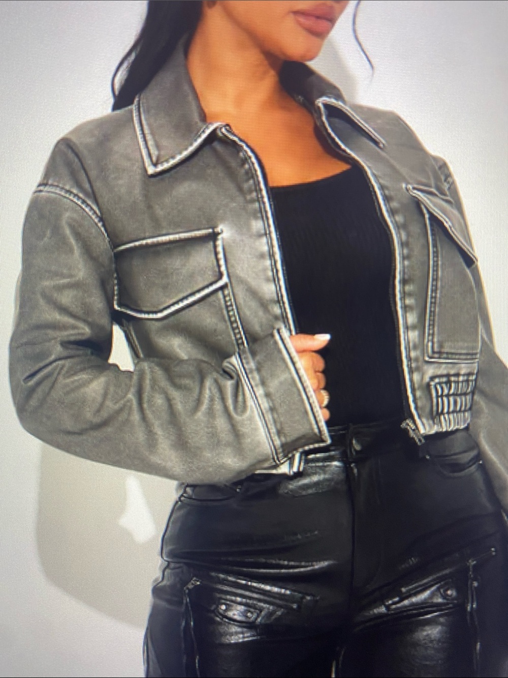 NWT Fashion Nova Washed Gray Cropped Bomber Jacket